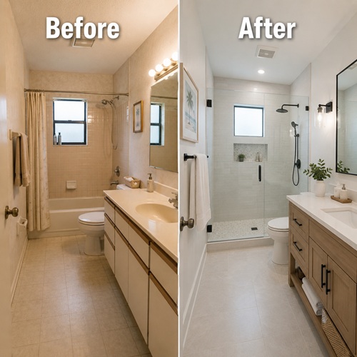 Before and after bathroom remodel in Sunrise Florida