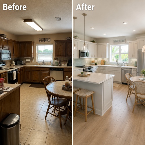 Before and after kitchen remodel in West Melbourne Florida