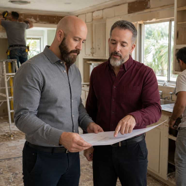 Michael Ligon and David Ligon reviewing a kitchen remodel project in Brevard County Florida