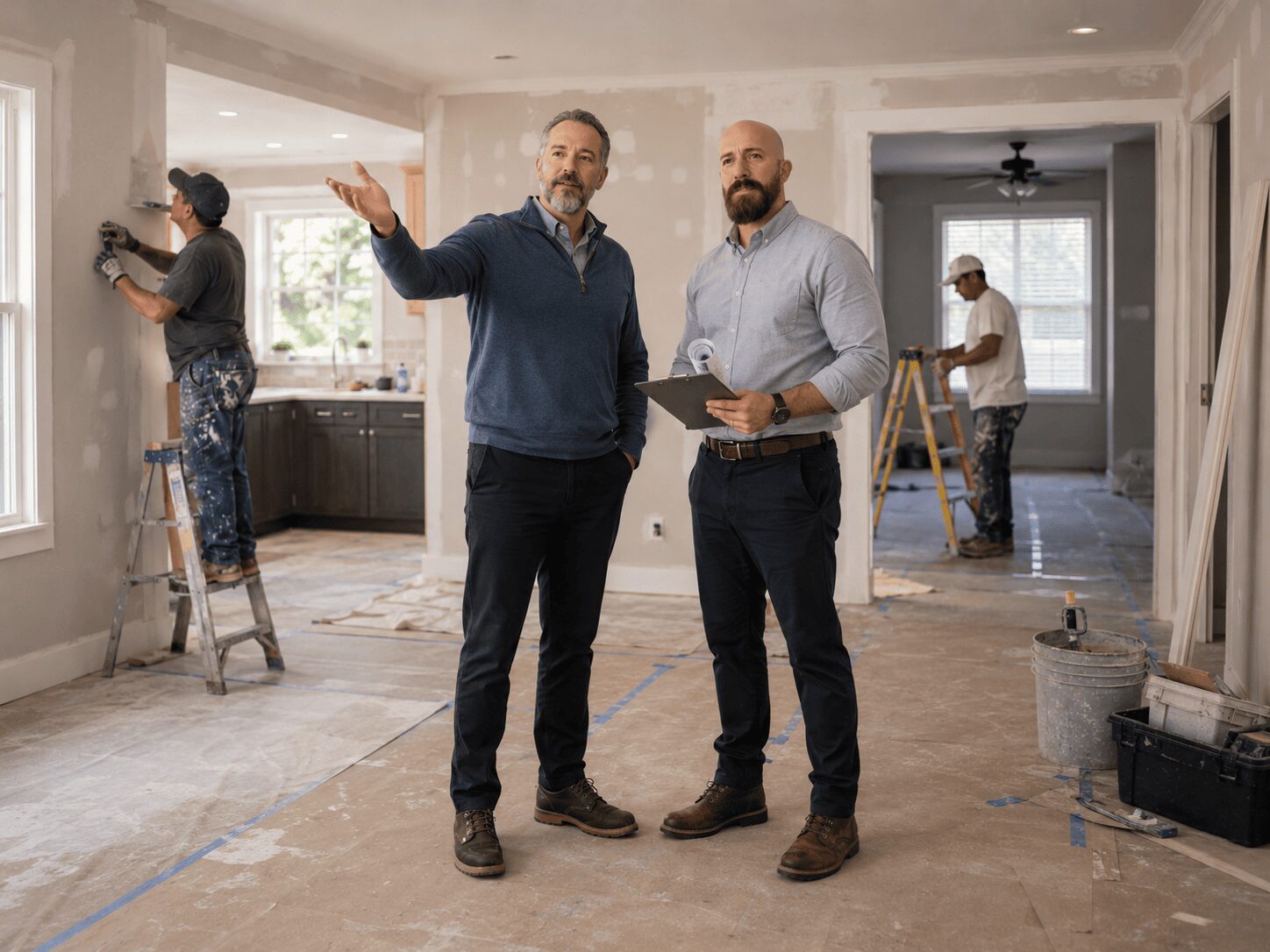 Michael Ligon and David Ligon reviewing a house remodel project in Sunrise Florida