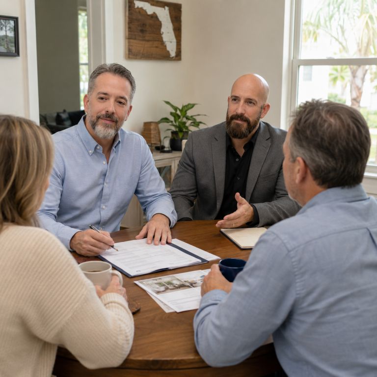 Michael Ligon and David Ligon discussing a cash offer with a Florida couple